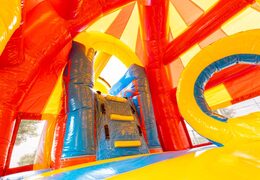 Buy large multiplay inflatable bouncer with slide in red with roller coaster theme