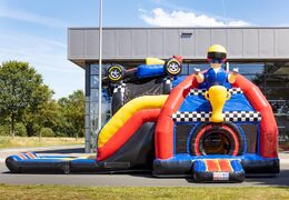 Order inflatable mutliplay super bouncy castle in formula 1 theme with slide for children
