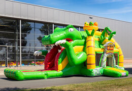Inflatable multiplay super bouncy castle with slide in dino theme for sale for kids