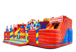 Side of Slideworld rollercoaster with Ferris wheel and tickets