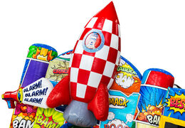 Rocket with little face on multiplay comic JB Inflatables
