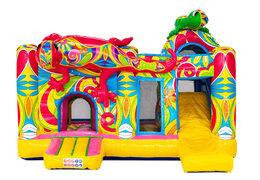 Ibiza-style theme with two salamanders on Multiplay bouncy castle