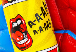 Cartoon illustration on the Doubleslide inflatable castle in the Comic theme