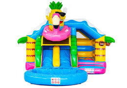Buy the Double Slide Slide Combo Bouncy Castle in the Hawaii Flamingo theme at JB