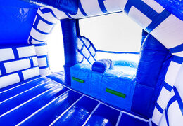 Inside of the inflatable castle Slide Combo Dubbelslide blue and white