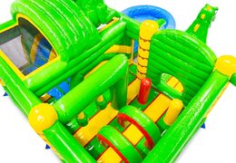 Interior of bouncy castle Dubbelslide Multiplay green yellow red