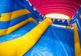 Buy blue yellow pink slide from Multiplay Doubleslide bouncy castle at JB