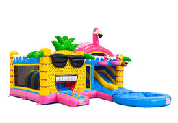 Multiplay Doubleslide bouncy castle with two slides in Hawaii flamingo theme