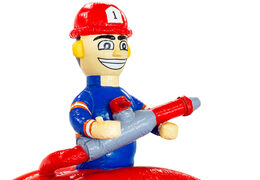 3D figure on inflatable castle Dubbelslide firefighter with fire hose theme