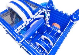 Interior bouncy castle with arches, pillars, and punching bags for sale at JB