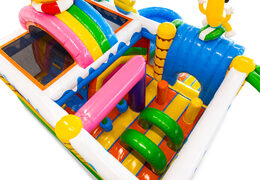 Inside inflatable castle with arches, pillars, and impact bags for sale at JB