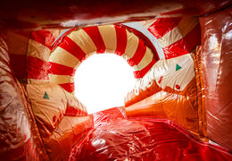 Slide of Multifun Gingerbread theme bouncy castle, red and white