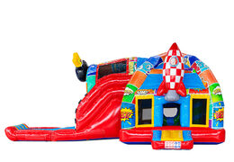 Buy the A-frame Super Comic bouncy castle in Comic theme at JB Inflatables, striking and colorful