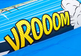 Comic theme A-frame Super Comic bouncy castle air cushion, order today at JB Inflatables