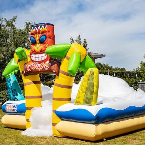 Order large inflatable open bubble boarding park bouncy castle with foam in the theme tropical hawaii for children. Buy inflatable bouncy castles online at JB Inflatables UK