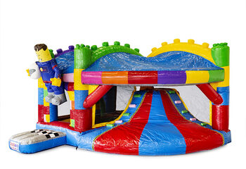Buy inflatable indoor multiplay bouncy castle with slide in the theme superblocks lego for children. Order inflatable bouncy castles online at JB Inflatables UK