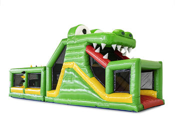 Inflatable modular obstacle course in crocodile theme with matching 3D objects for children. Buy inflatable obstacle courses online now at JB Inflatables UK