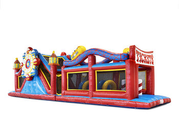 Order a 17 meter wide unique rollercoaster themed obstacle course for kids. Buy inflatable obstacle courses online now at JB Inflatables UK