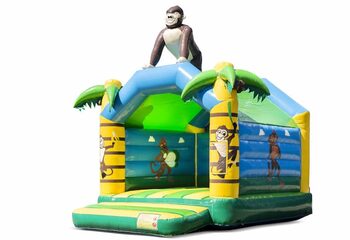 Buy a standard jungle bouncy castle in striking colors with a large gorilla 3D object on the top for children. Buy inflatables online at JB Inflatables UK