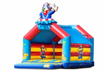 Buy a large indoor bouncy castle in a pirate theme for kids. Available at JB Inflatables UK online