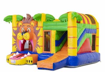 Multiplay lion themed bouncy castle with slide and obstacles for kids