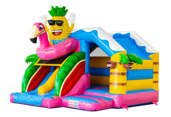 Double Slide Slide Combo Bouncy Castle with two slides in the Hawaii Flamingo theme