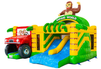 Multiplay Dubbelslide inflatable castle with two slides in safari gorilla theme