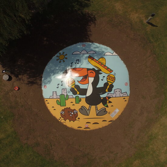 Personalized round airmountain for kids made at JB Inflatables UK. Airmountains in all shapes and sizes