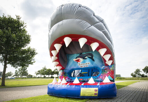 Order 8 meter long inflatable shark obstacle course for kids. Buy inflatable obstacle courses online now at JB Inflatables UK