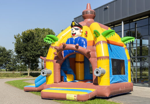 Buy covered multifun super bouncy castle with slide in pirate theme for children. Order inflatable bouncy castles online at JB Inflatables UK