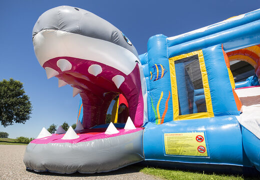 Order medium inflatable shark bouncy castle with slide for kids. Buy inflatable bouncy castles online at JB Inflatables UK