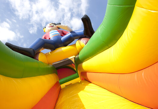 Impressive inflatable pirate themed slide with a splash pool for kids. Buy inflatable slides now online at JB Inflatables UK