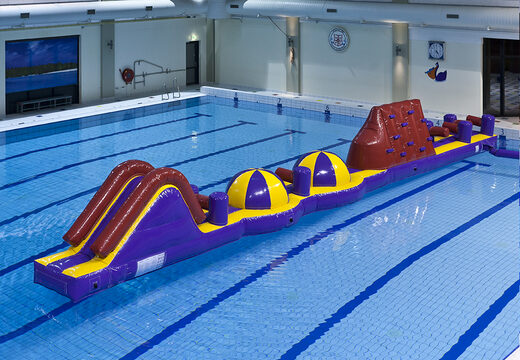 Spectacular inflatable 17 meter long adventure mega run XL obstacle course with various exciting objects for kids. Order inflatable water attractions now online at JB Inflatables America