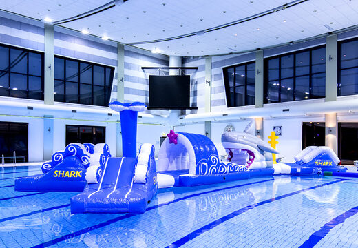 Get an airtight double inflatable 16 meter long hairrun swimming pool assault course in a unique design with funny 3D objects and no less than 2 slides for both young and old. Order inflatable obstacle courses online now at JB Inflatables America