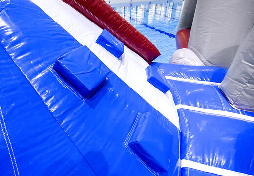 Buy an airtight pirate themed shark play island with a vine, climbing tower, round slide and obstacles for children. Order inflatable pool games now online at JB Inflatables America