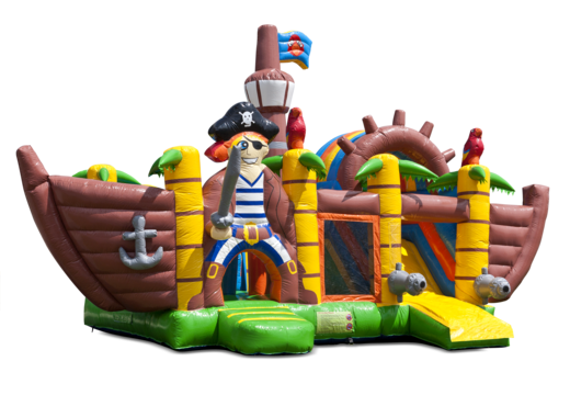 Buy an inflatable indoor multiplay bouncy castle with slide in pirate ship theme for children. Order inflatable bouncy castles online at JB Inflatables UK