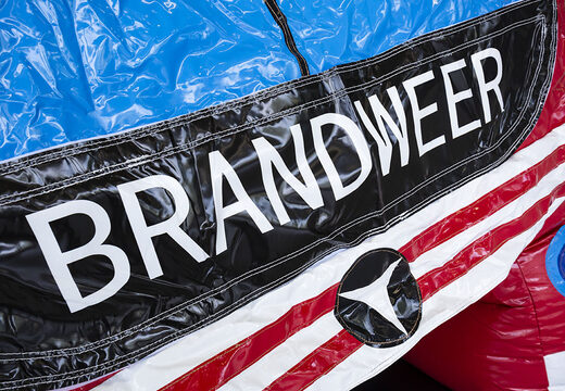 Order medium inflatable fire brigade bouncy castle with slide for children. Buy inflatable bouncy castles online at JB Inflatables UK