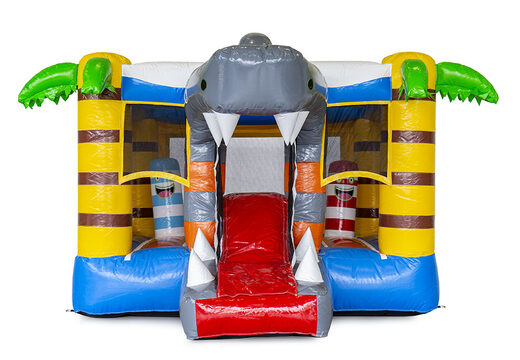 Order mini multiplay bouncy castle in shark theme with slide for children. Inflatable bouncy castles with slide for sale at JB Inflatables UK