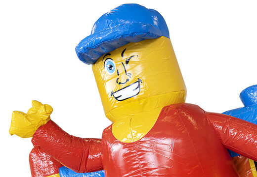 Mini inflatable superblocks-themed bouncy castle with slide for sale at JB Inflatables. Buy inflatable bouncy castles for kids at JB Inflatables UK