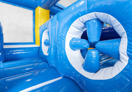 Order modular 13.5 meter long obstacle course in surf theme with matching 3D objects for children. Buy inflatable obstacle courses online now at JB Inflatables UK