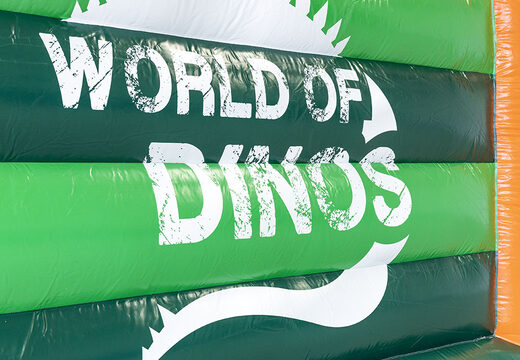 Order now custom made World of dinos A Frame Super bouncy castle with unique 3D objects and dino illustrations at JB Promotions UK. Custom made inflatable advertising bouncers in different shapes and sizes for sale