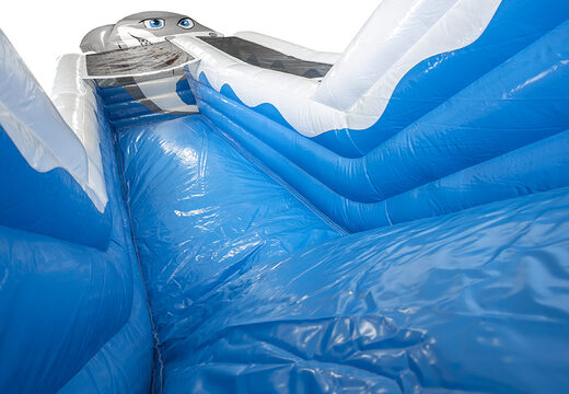 Buy Shark Slide Super with the cheerful colors, 3D objects and nice print on the side walls. Order inflatable slides now online at JB Inflatables UK