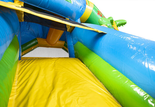 Inflatable slide combo bouncer in hawaii theme for sale for kids. Order inflatable bouncers with slide at JB Inflatables UK