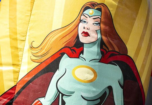 Order a mini multifun bouncy castle with roof in superhero theme for kids. Buy bouncy castle online at JB Inflatables UK 