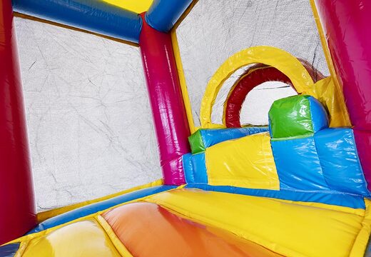 Mini inflatable multiplay bounce house in unicorn theme with slide for children. Order inflatable bounce houses online at JB Inflatables UK