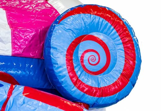 Candy themed bouncy castle with a slide and 3D objects for kids. Buy bouncy castles online at JB Inflatables UK