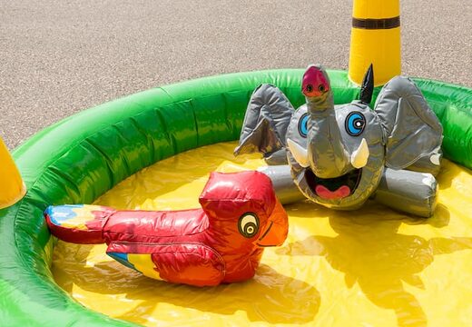 Buy playzone bouncy castle in jungle theme with plastic balls and order 3D objects for kids. Order bouncy castles online at JB Inflatables UK