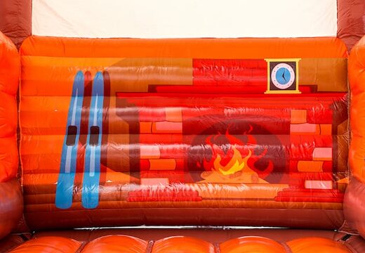 Standard Skihut winterworld bouncer with a 3D chimney on top for children. Order bouncer online at JB Inflatables UK