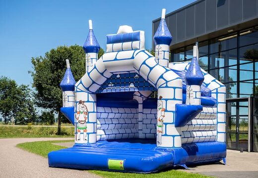 Order standard castle bouncy castles in blue with a knight theme for children. Buy bouncy castles online at JB Inflatables UK