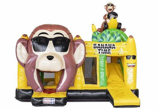 Banana monkey themed inflatable bouncer with obstacles and a slide for sale
